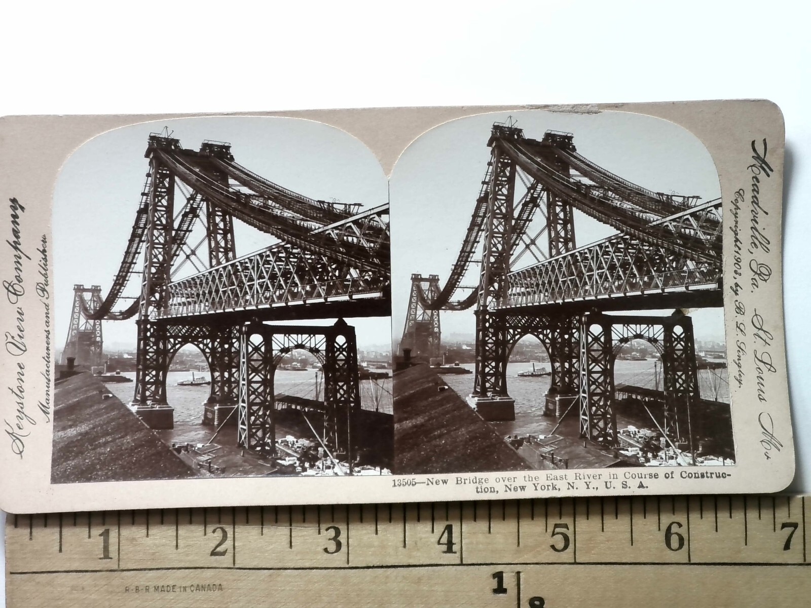 Williamsburg Bridge Construction Stereoview Keystone View Co. 1903 New York City Williamsburg Bridge Construction Stereoview Keystone View Co. 1903 New York City