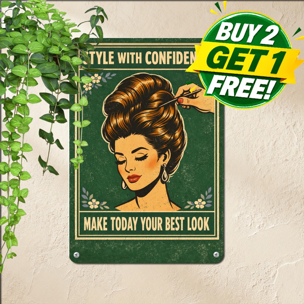 Funny Barber Girl Hair Stylist Haircut Salon Metal Tin Sign 8x12