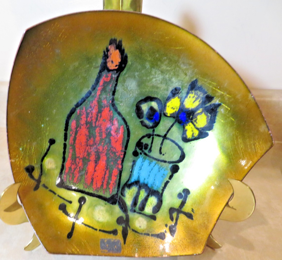 Vintage  MCM Laurana Rame D\'arte Italy Enamel Metal Bowl Dish Signed