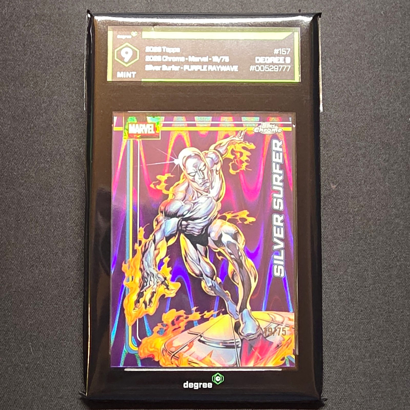 2023 Topps Chrome Marvel Silver Surfer #157 Purple RayWave /75 Ronan Toulhoat