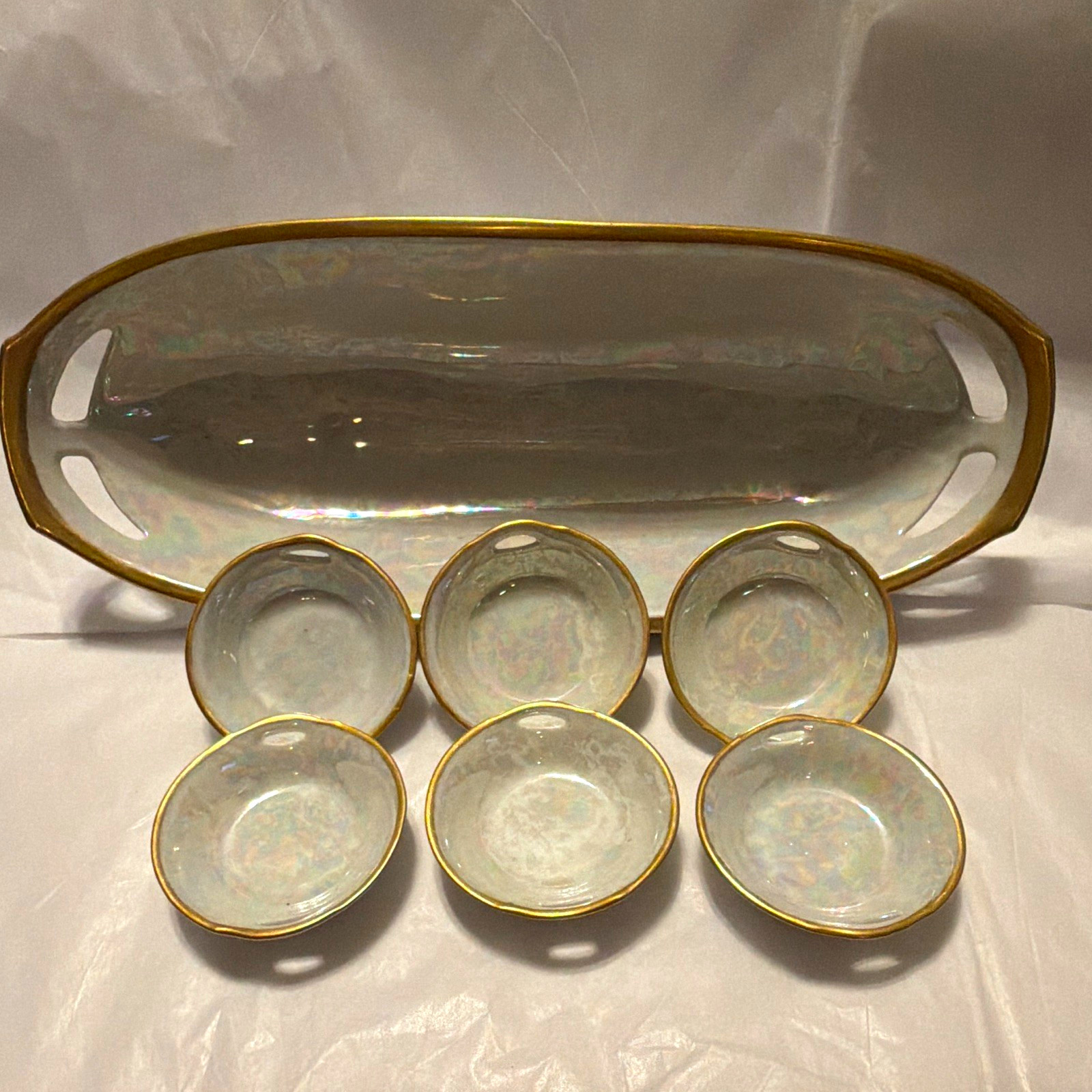 Bavaria Lusterware Porcelain Celery/Relish Tray w/Salt Cellars Circa 1920-1927