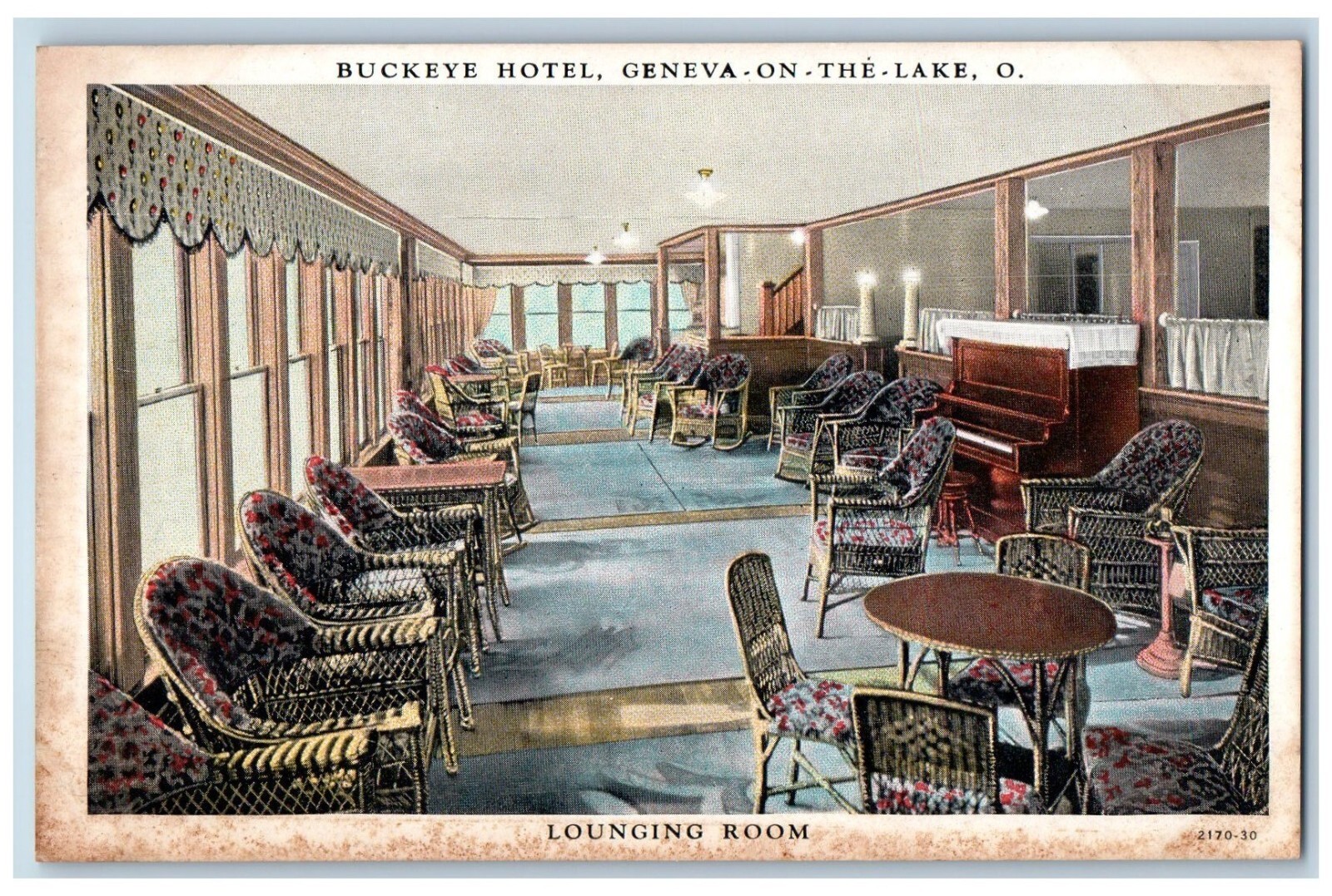 Geneva Ohio OH Postcard Buckeye Hotel Lounging Room Interior View c1940 Unposted