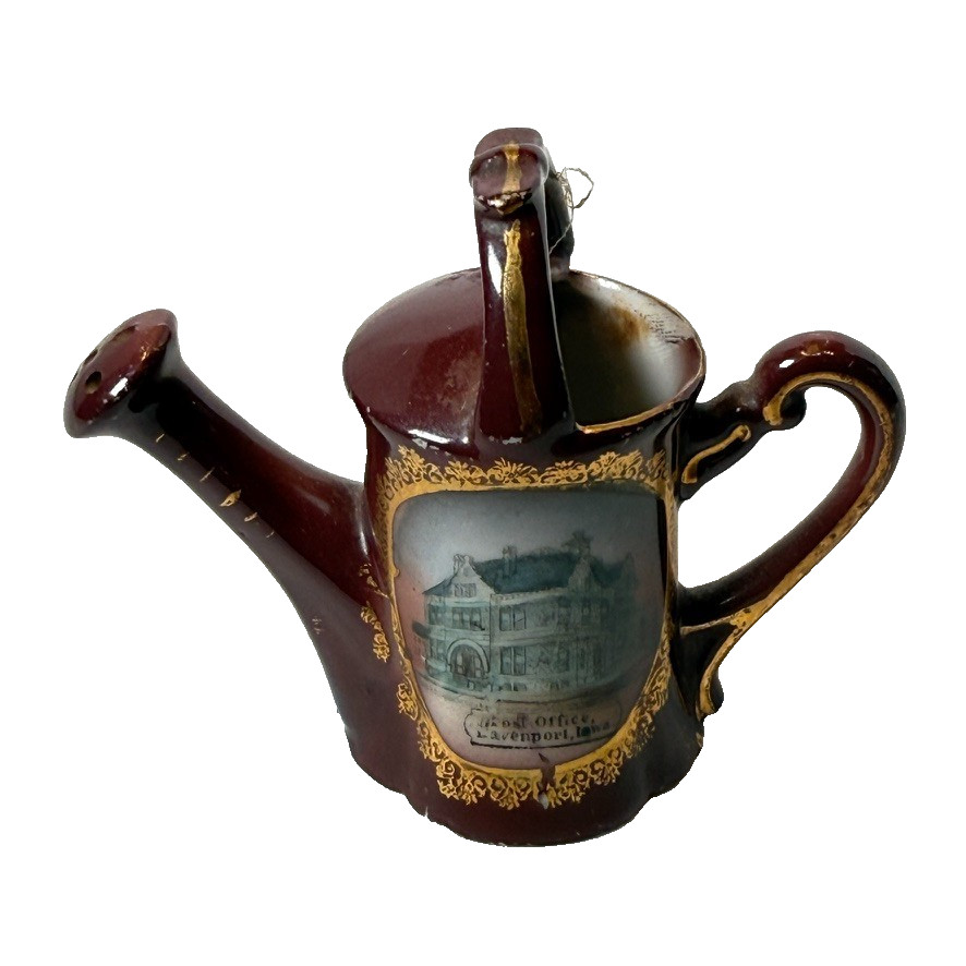POST OFFICE - DAVENPORT IOWA IA Antique Souvenir China TRINKET TEAPOT POST OFFICE - DAVENPORT IOWA IA Antique Souvenir China TRINKET TEAPOT