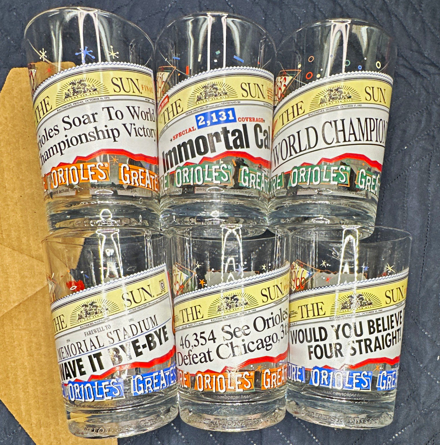 McDonald\'s Vintage Baltimore Orioles Moments Glasses Set of 6 (1998)