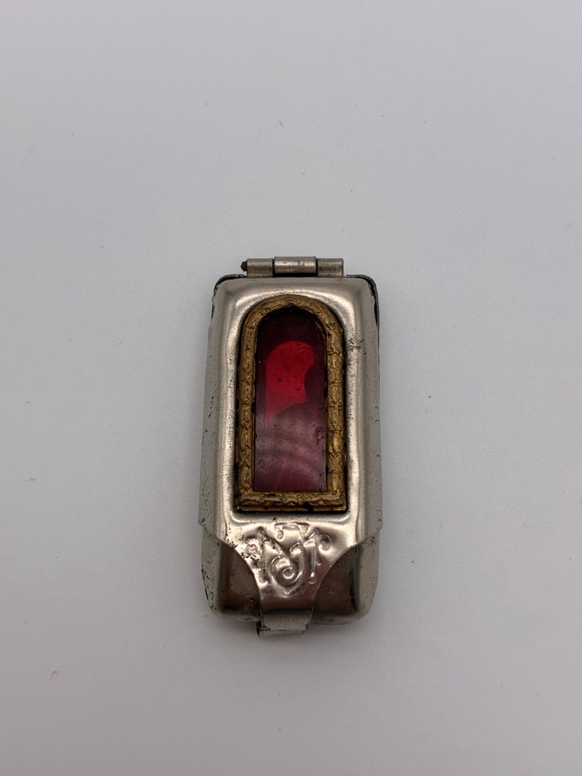 Antique 1920s Czechoslovakia Infant Jesus of Prague Pocket Shrine Red Glass