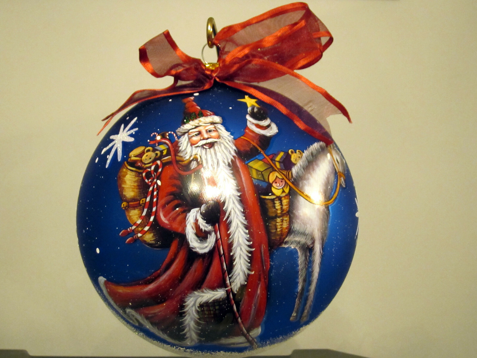 THOMAS PACCONI Huge Santa Ball with Stand GLASS CHRISTMAS ORNAMENT - New in Box