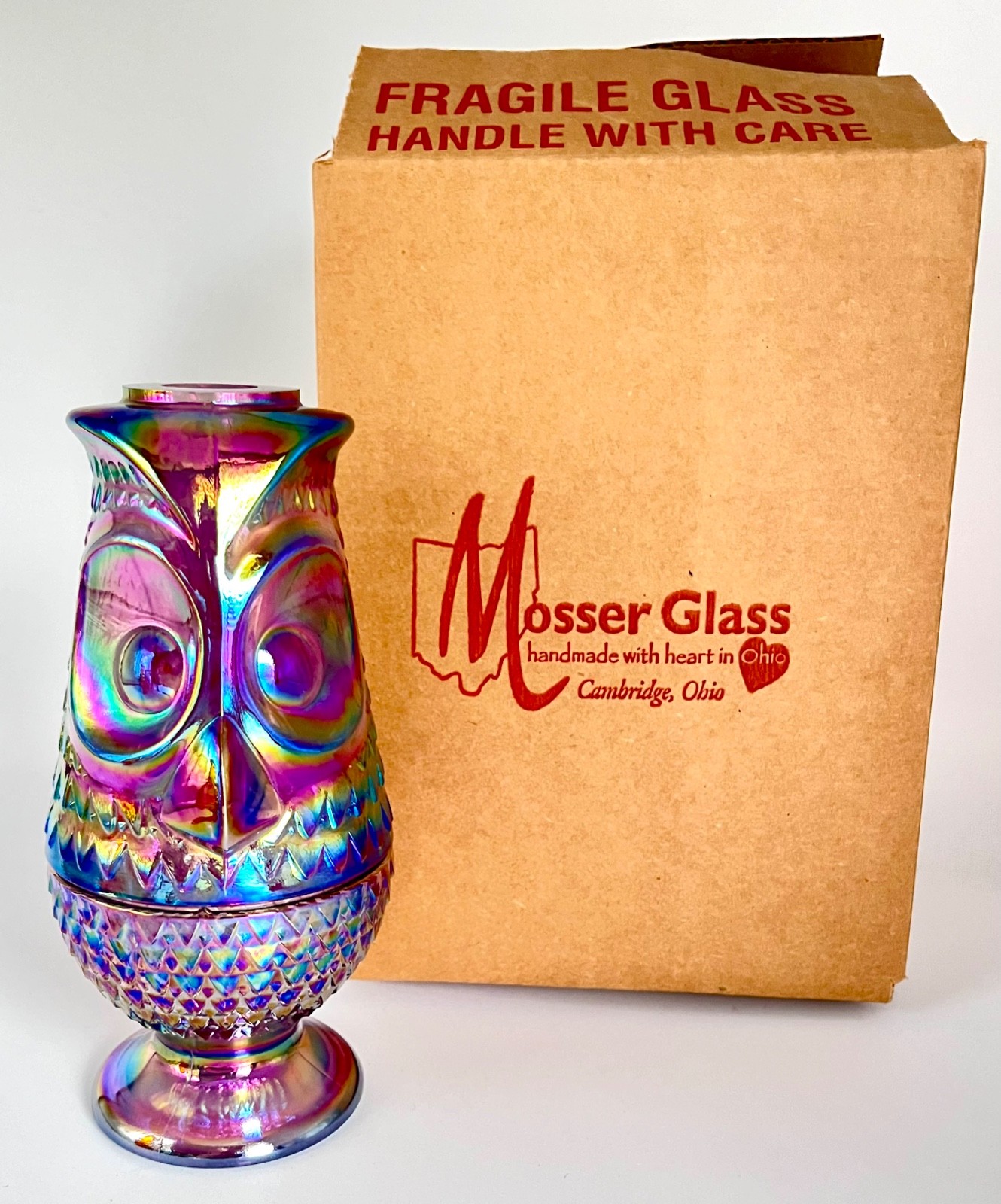 Mosser Sugar Plum Carnival Glass Owl Fairy Lamp LIMITED EDITION LAST ONE Mosser Sugar Plum Carnival Glass Owl Fairy Lamp LIMITED EDITION LAST ONE