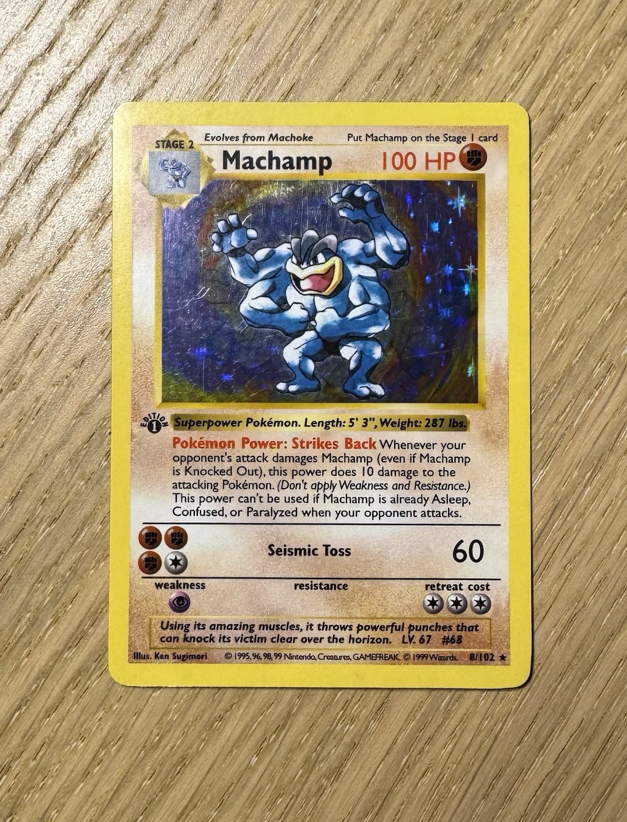 Pokemon TCG Cards 1st Edition SHADOWLESS Machamp 8/102 Base Set Holo Rare LP-MP