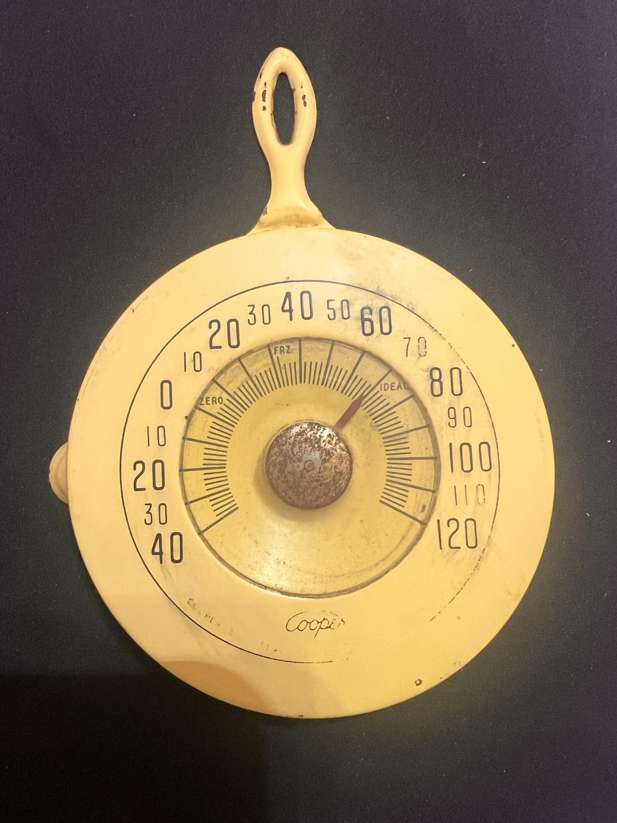 Mini Skillet Thermometer Wall Vintage Cooper Co. Pequabuck, Conn. 1950s Metal