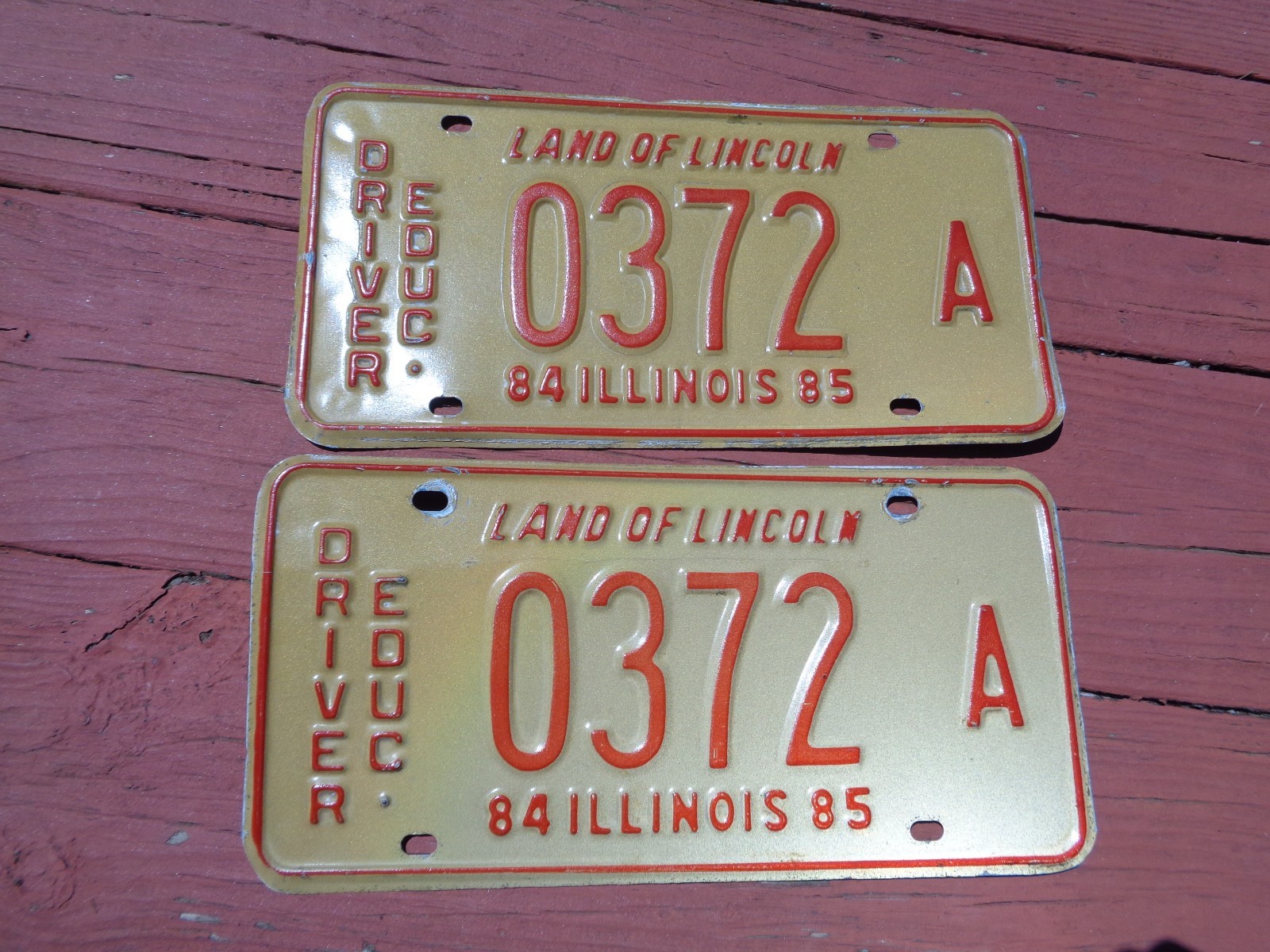 Vintage 1984 85 Illinois License Plate Driver Education Set Metal Embossed 0372 Vintage 1984 85 Illinois License Plate Driver Education Set Metal Embossed 0372