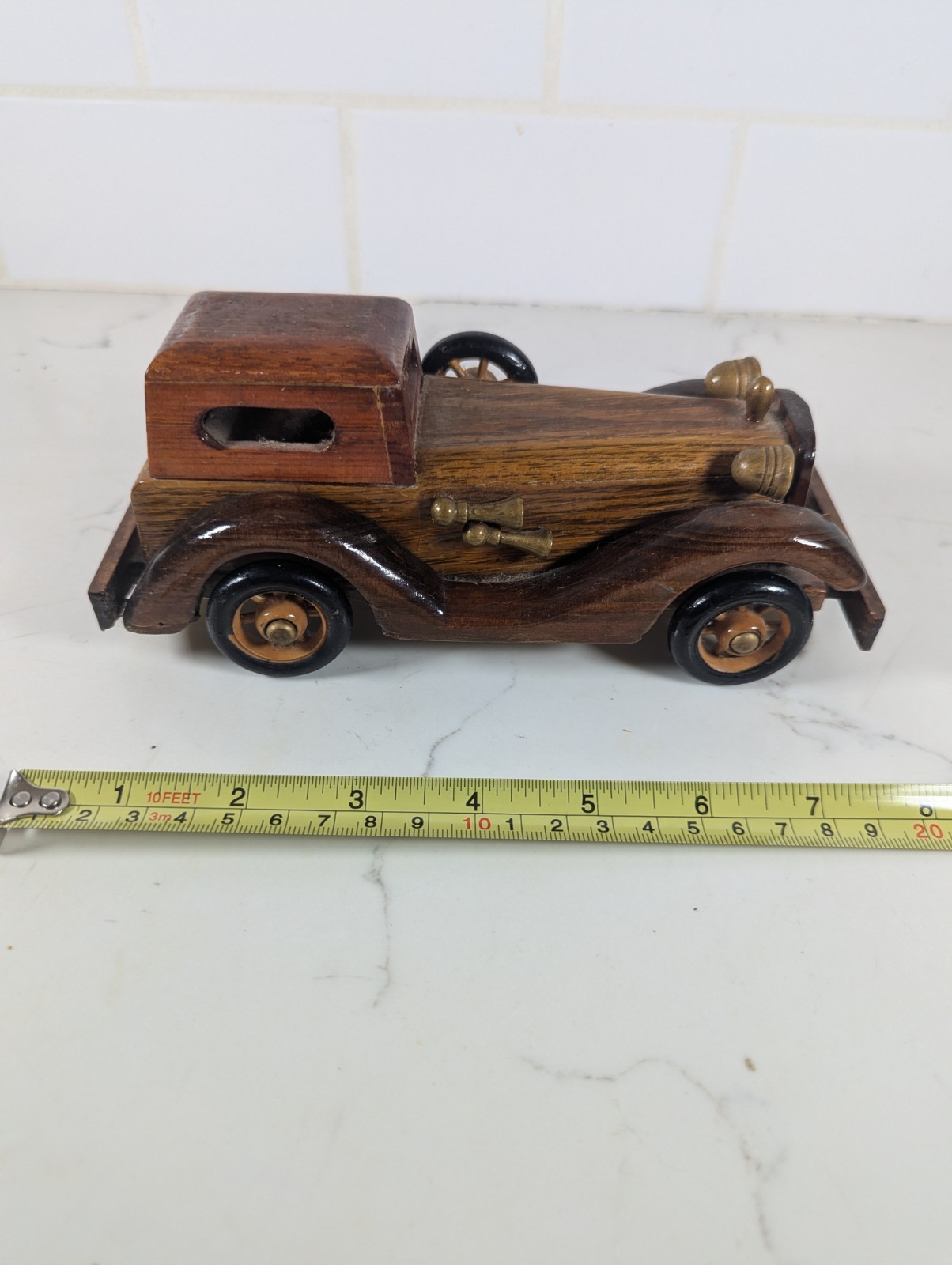 Wooden Collectible Vintage Classic Open Top Model Car Wheels Spin