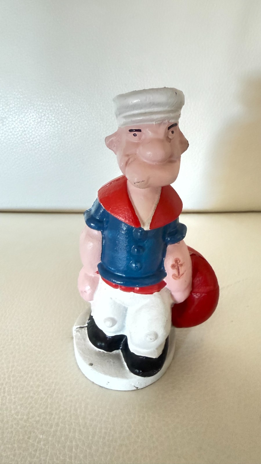 VINTAGE STYLE CAST IRON POPEYE THE SAILOR MAN FIGURINE SCULPTURE W LIFE PRESERVE