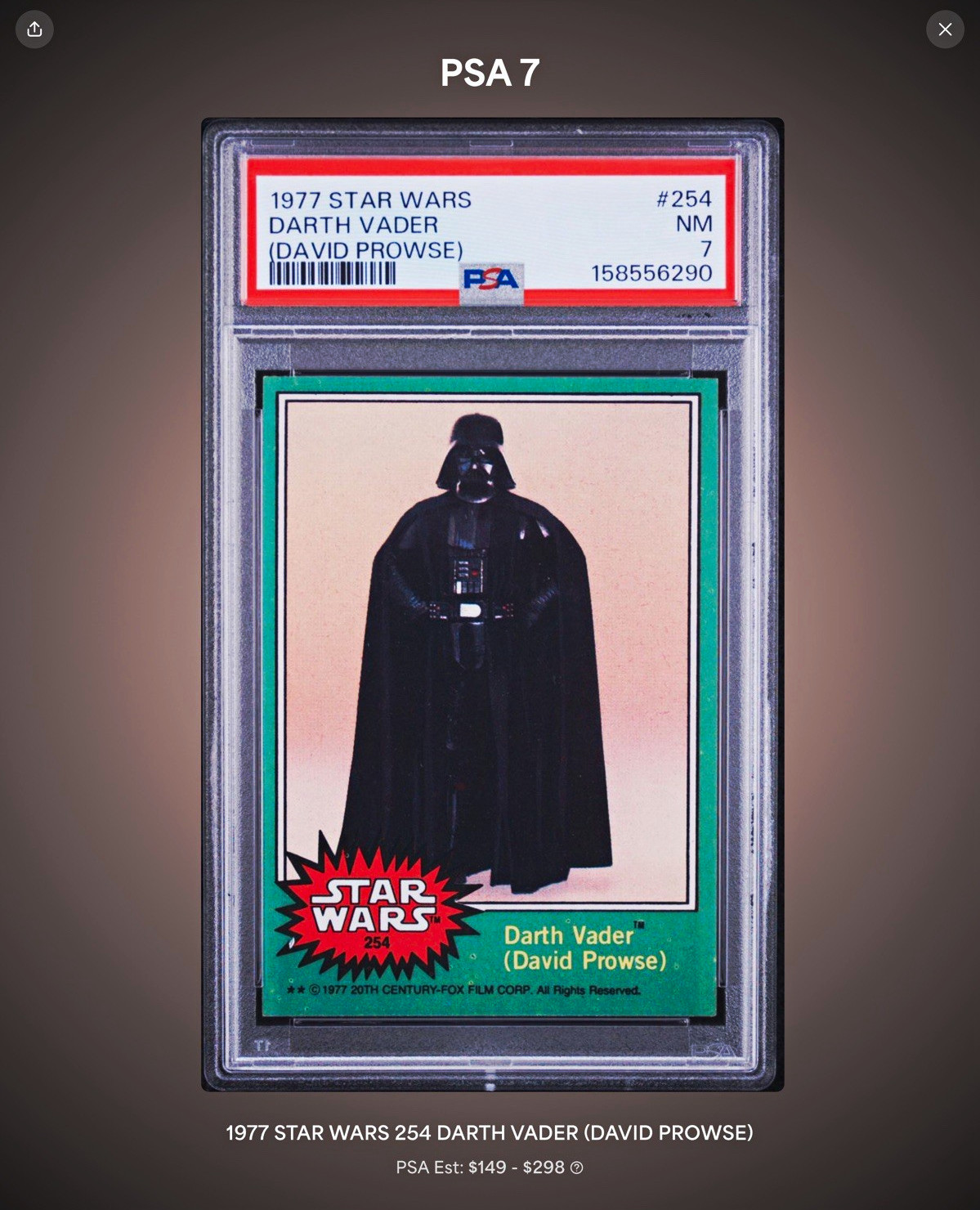 Topps Star Wars 1977 Vintage Non-Sport Card #254 Darth Vader PSA 7 158556290