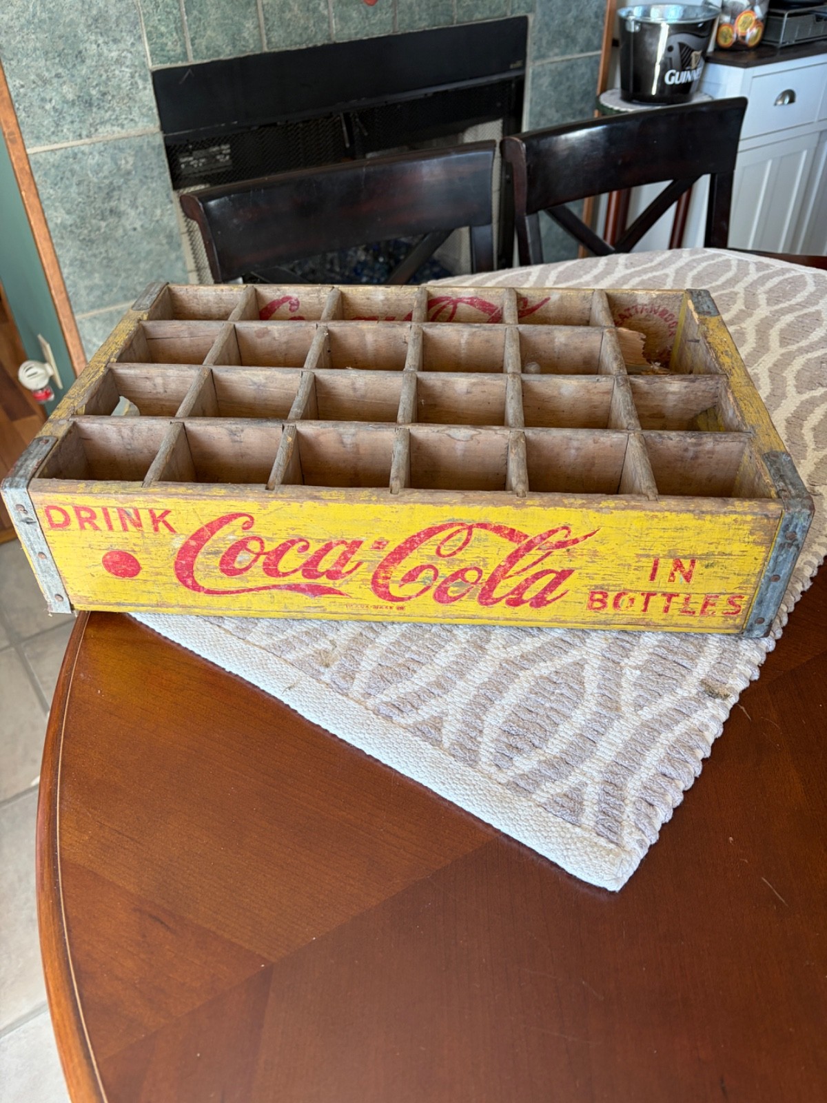 Vintage 1964 Coca Cola Yellow Wooden 24 Bottle Crate Chattanooga TN Divided