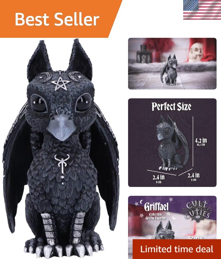 Charming Black Griffon Sculpture - Perfect Hand-Painted Gift for Collectors