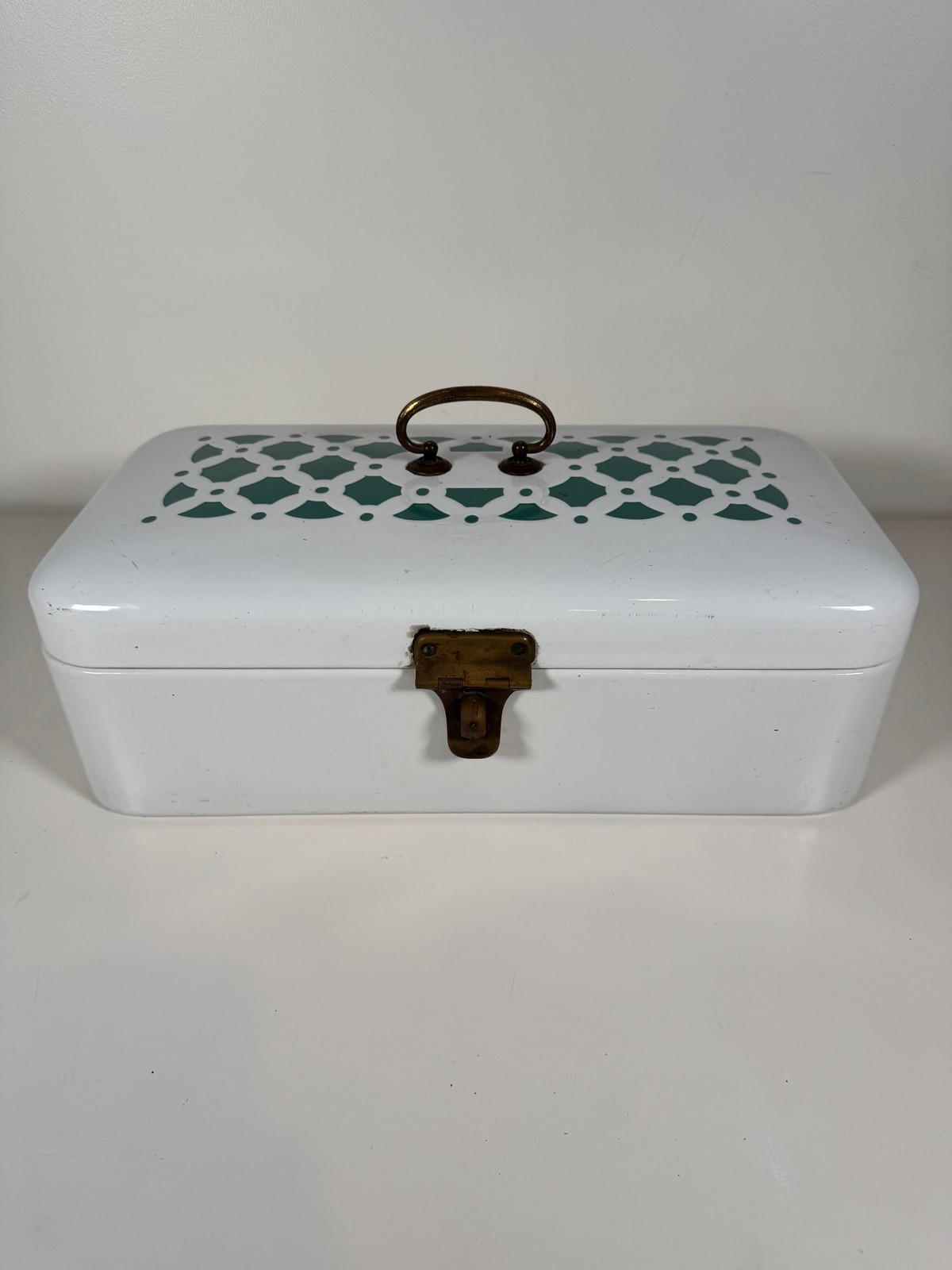 Antique German Porcelain Enamel Bread Box 1920s-30s Decorated Metal