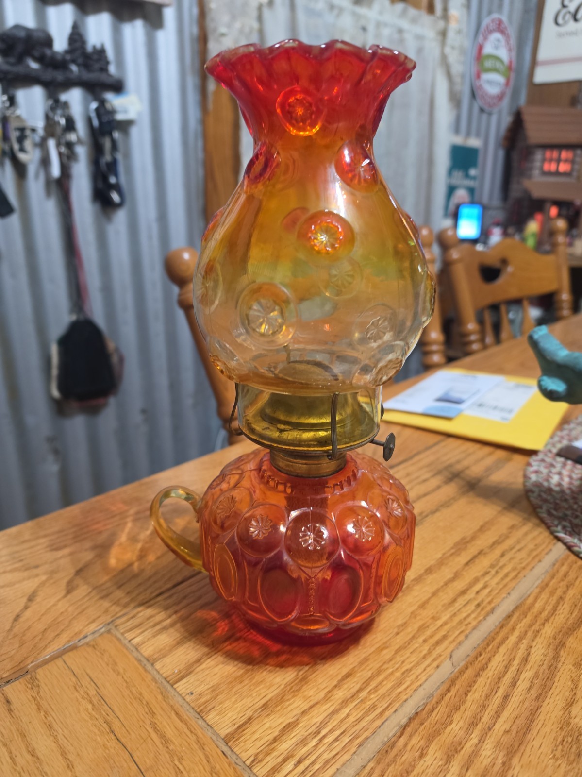 RARE Vintage L.E. Smith Amberina Moon & Stars Oil Lamp, Glows Under a UV Light RARE Vintage L.E. Smith Amberina Moon & Stars Oil Lamp, Glows Under a UV Light