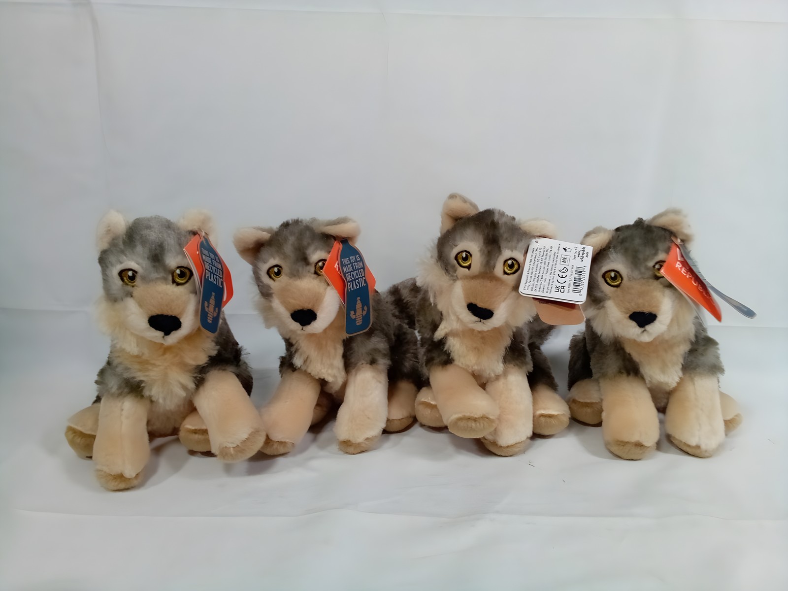 Wild Republic Cuddlekins Eco Mini Wolf 8 Inch Plush Stuffed Animal Lot of 4