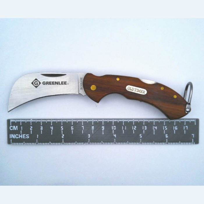 Greenlee Schrade Old Timer 0652-28 Hawkbill Folding Pocket Knife Wood Handle
