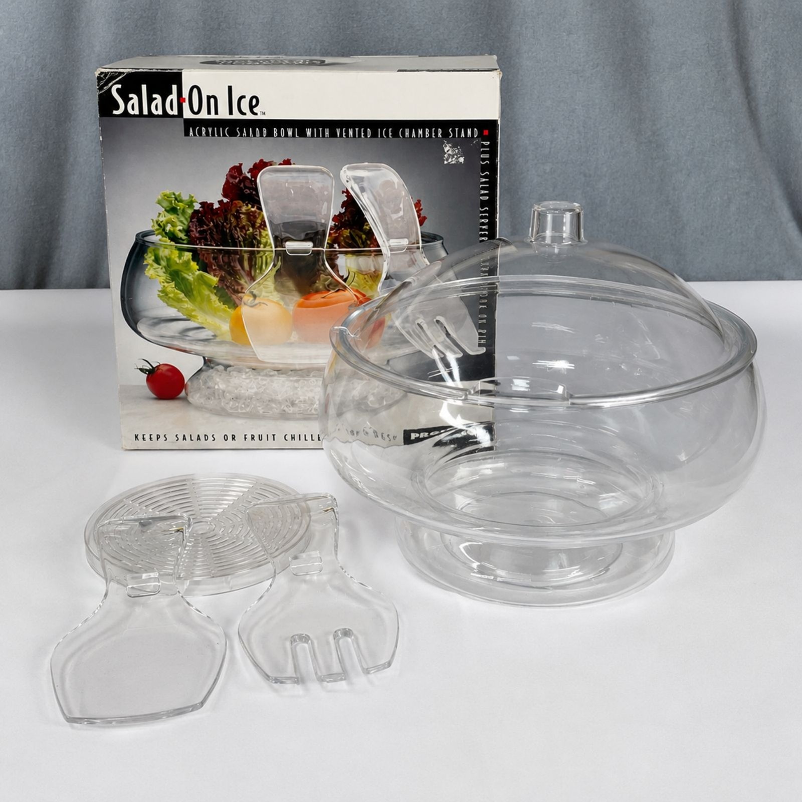 Vintage Prodyne Salad-On-Ice Acrylic Serving Bowl Set Dome Lid Servers