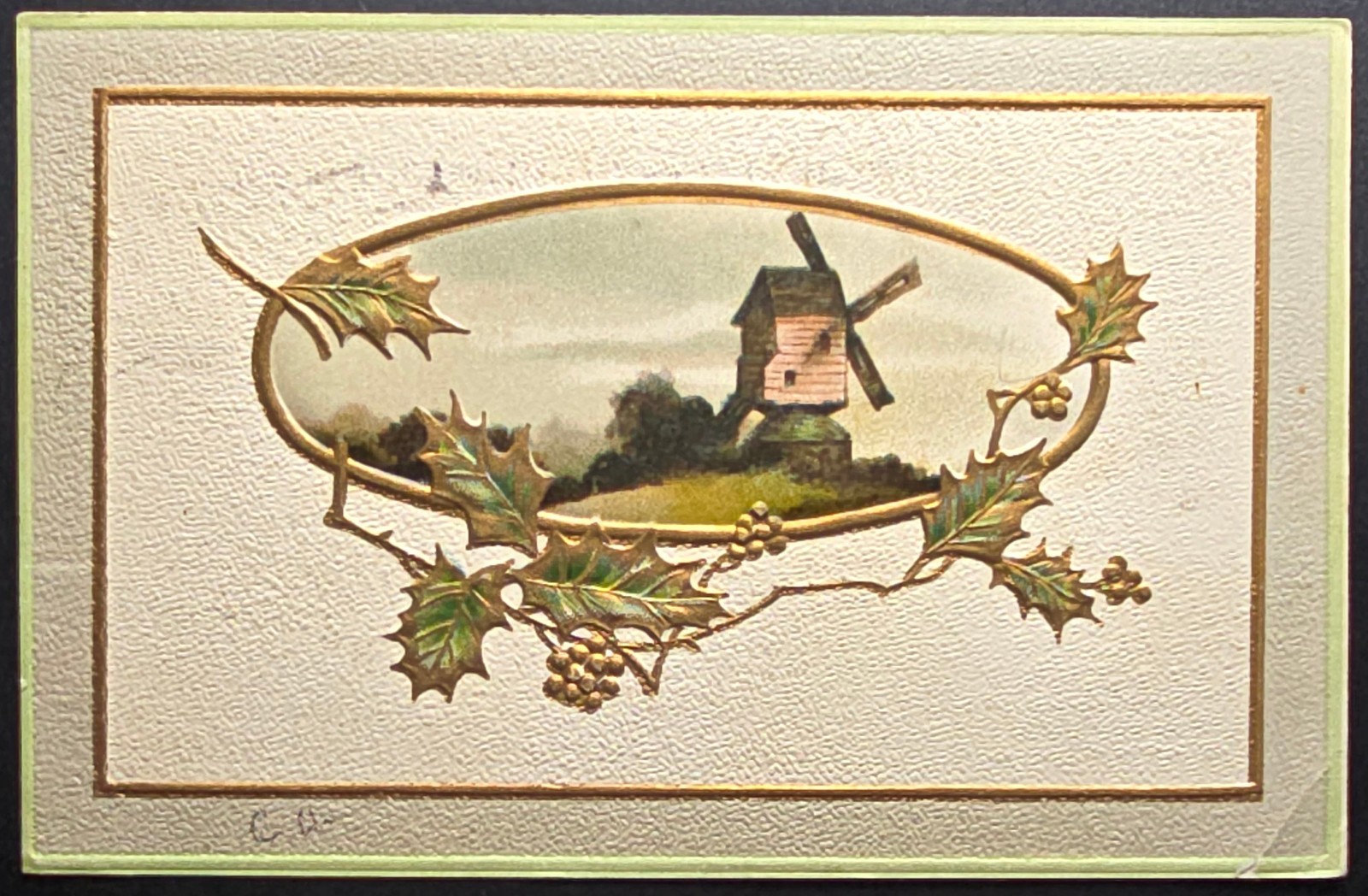 Antique 1909 Embossed Windmill Postcard w 1¢ Franklin PERFIN Stamp Used USA Cove Antique 1909 Embossed Windmill Postcard w 1¢ Franklin PERFIN Stamp Used USA Cove