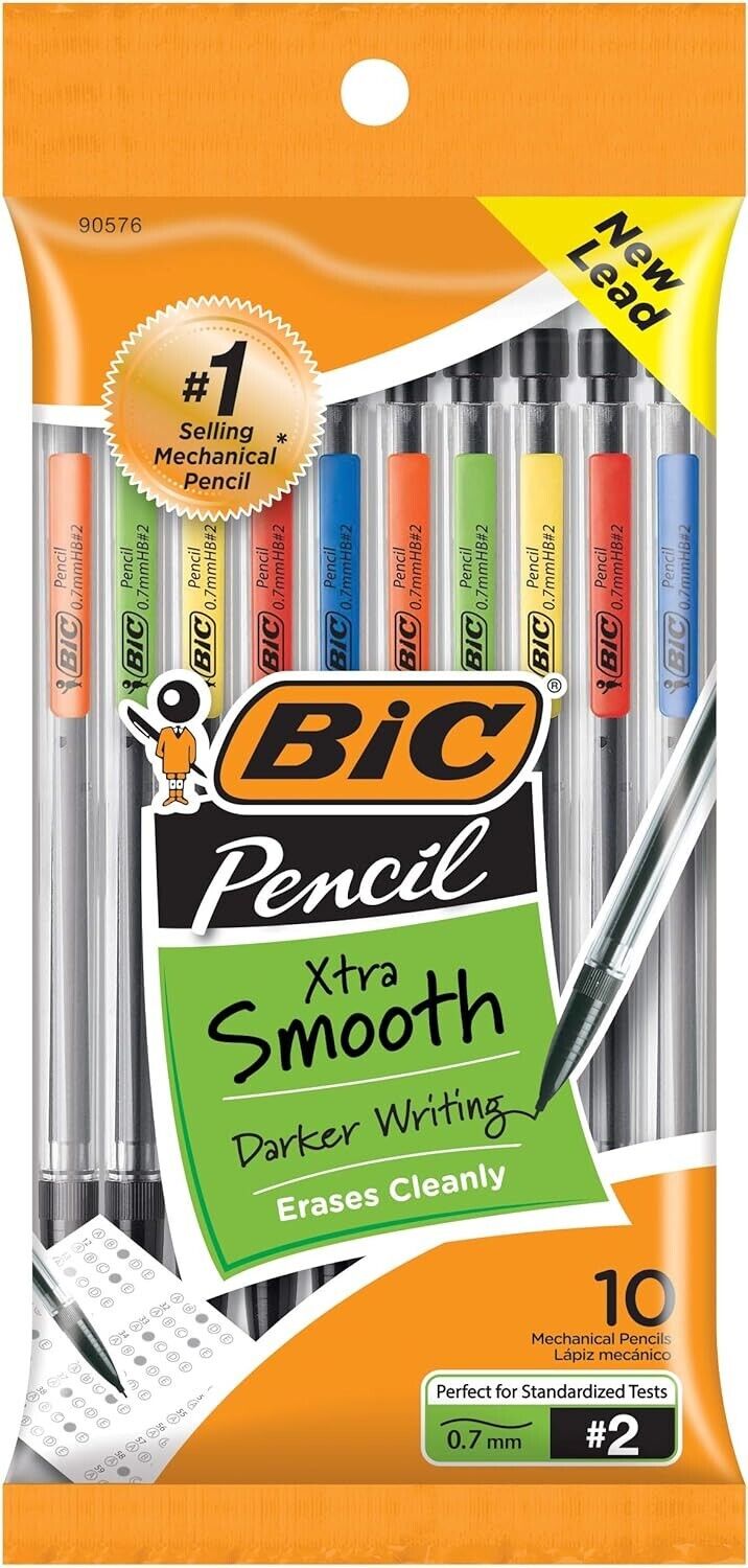 BIC Xtra-Smooth Mechanical Pencils With Erasers, Medium Point (0.7mm), 10-Cou...