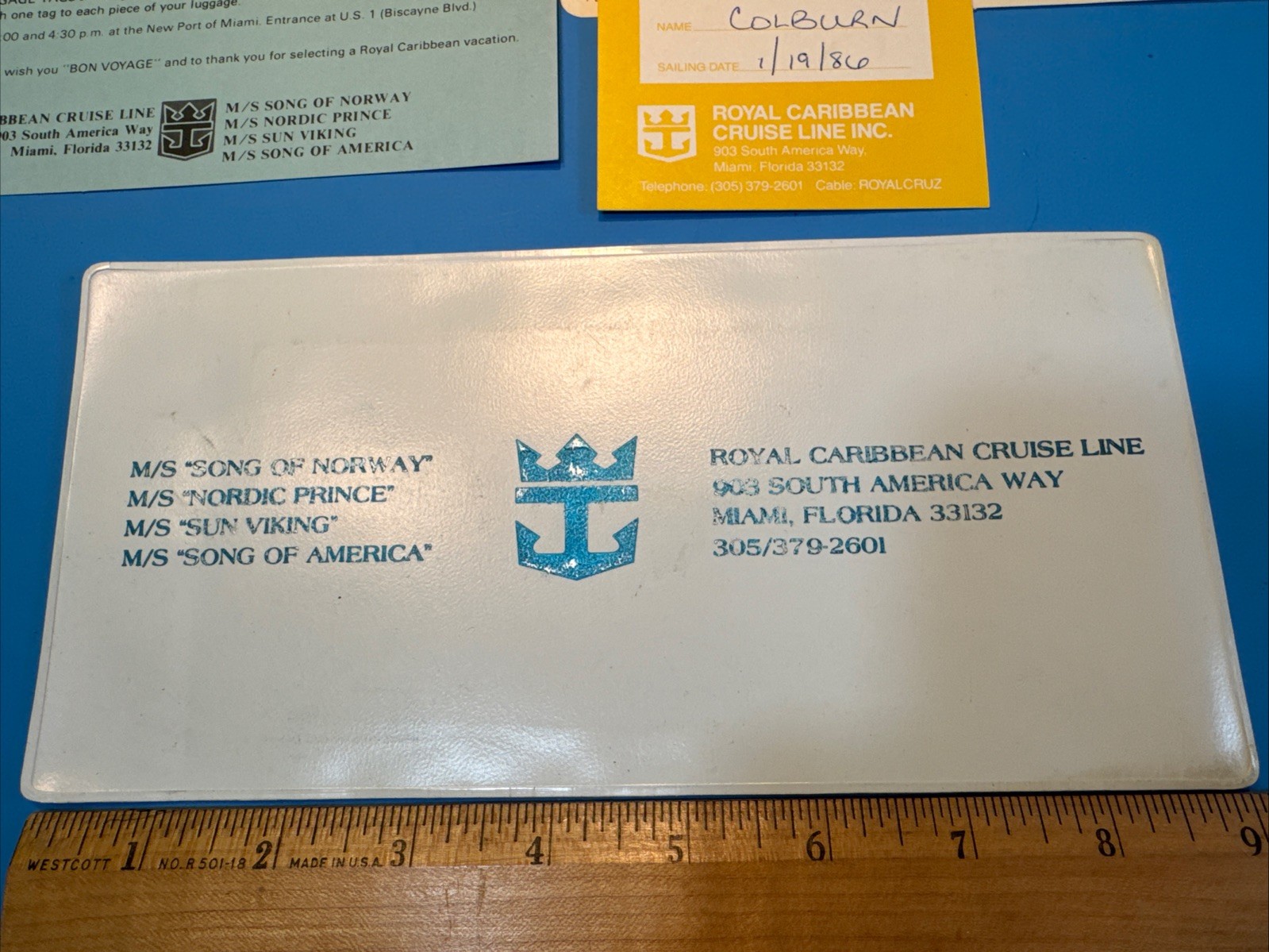 1986 Royal Caribbean Vinyl Document Sleeve &  MS Song of America vtg