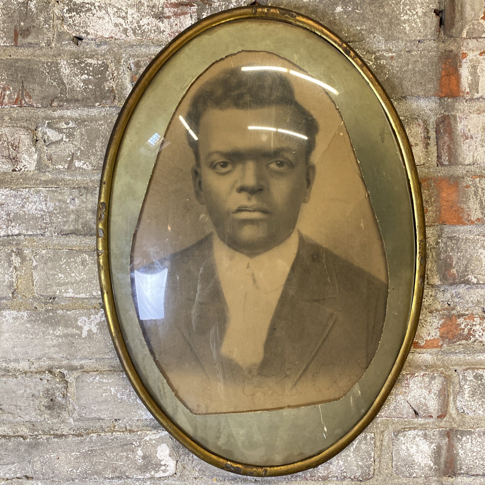 Late 19th, Early 20th Photo/Print African American Man / Bubble Convex Glass, Late 19th, Early 20th Photo/Print African American Man / Bubble Convex Glass,