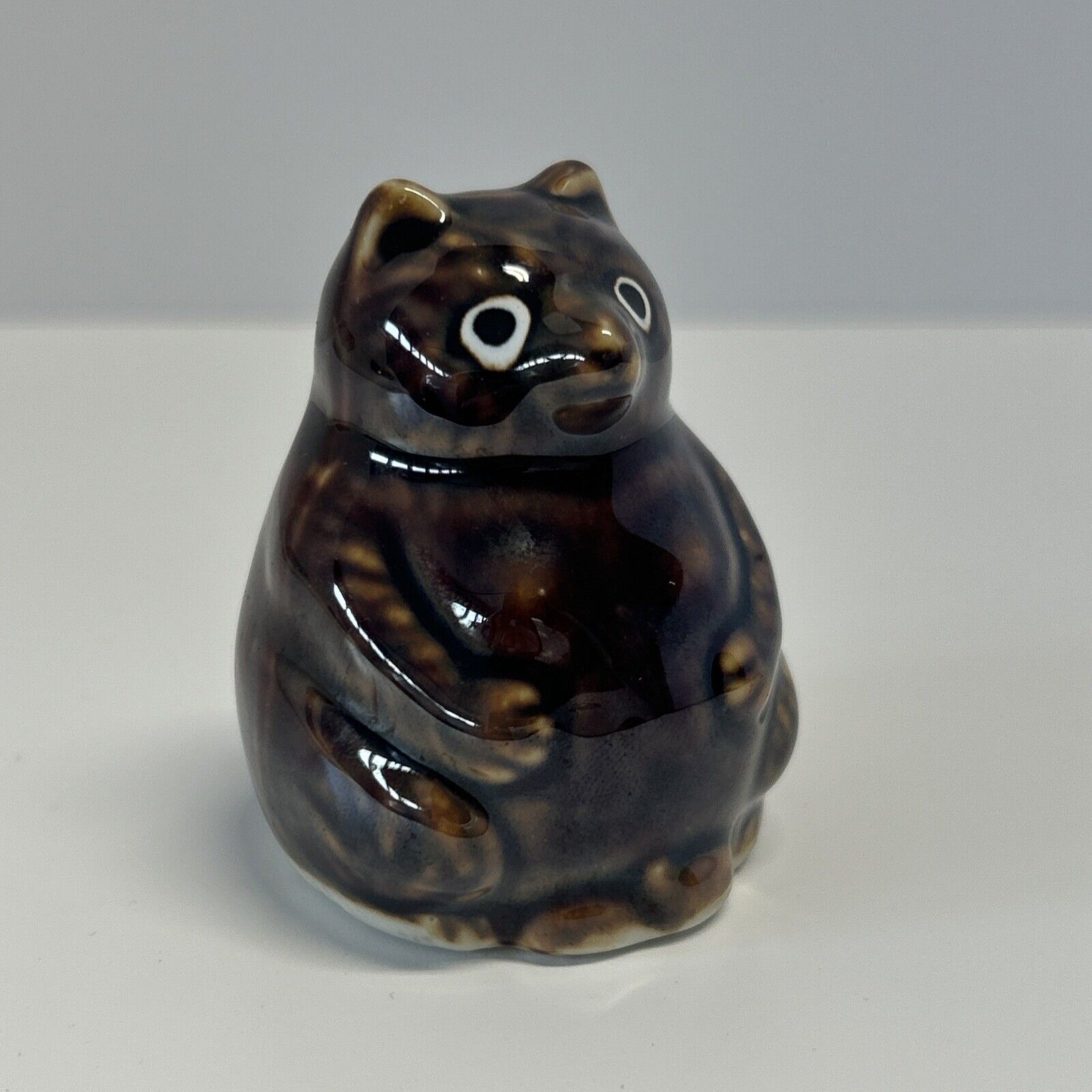 Hand Painted Fat Cat Ceramic Brown Figurine Figure 2.5” Bear Racoon Hand Made