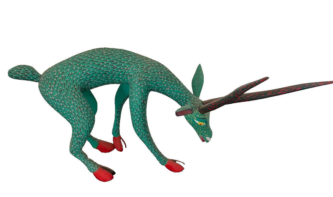 Large Oaxacan Alebrije Deer Antelope Wood Carving Mexican Folk Art Hand Painted