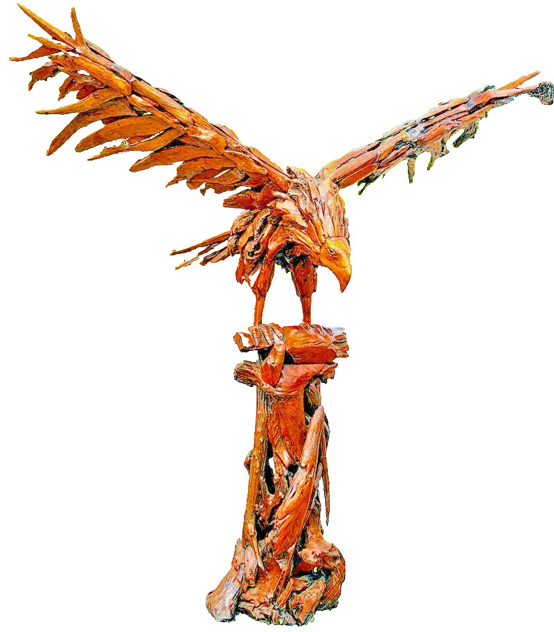 Flying Eagle Statue Hand Carved Teak Wood Sculpture Large Yard Art Decor 8ft