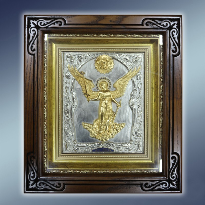 Guardian Angel Orthodox Icon Electroformed Relief Oak Wood Kiot 32x36cm
