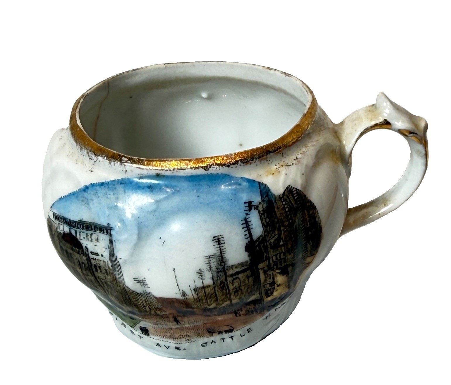 SEATTLE WA WASHINGTON Antique FIRST AVE Souvenir PAINTED TRINKET CREAMER CUP