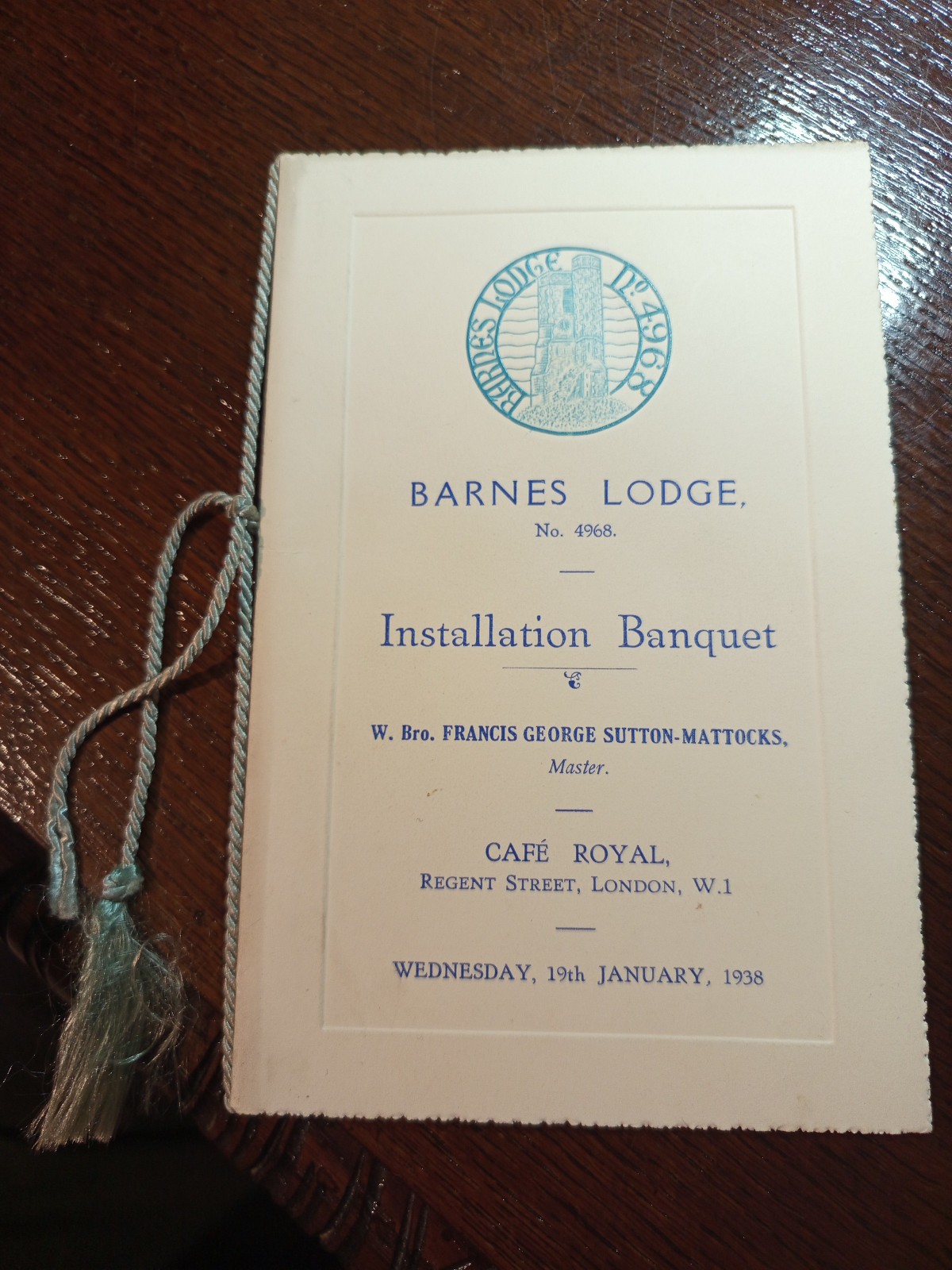 1938 Barnes Lodge 4968 Installation Banquet London Freemasonry masonic/937 1938 Barnes Lodge 4968 Installation Banquet London Freemasonry masonic/937