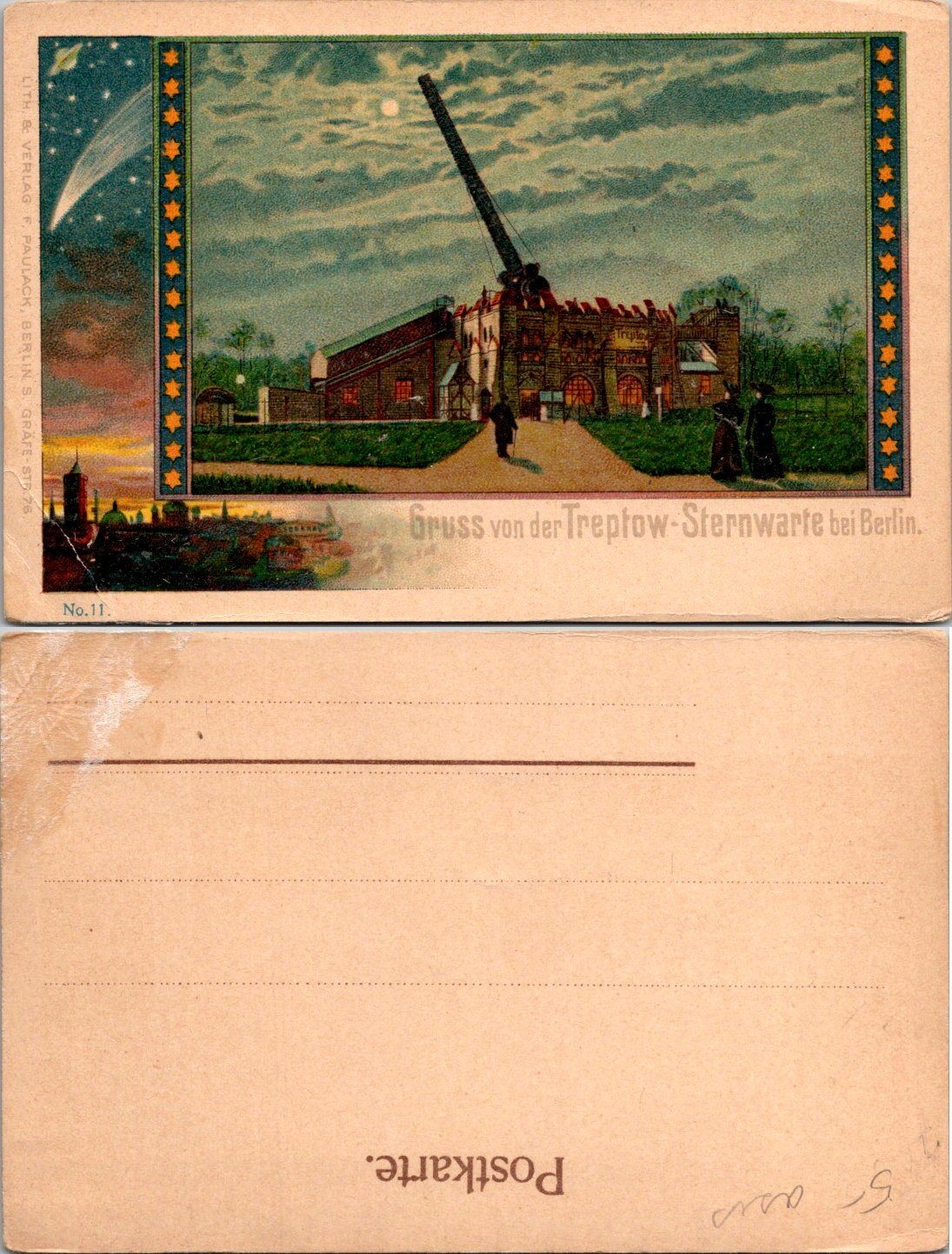 Vintage Postcard Gruss von der Treptow-Sternwarte bei Berlin Unposted Color
