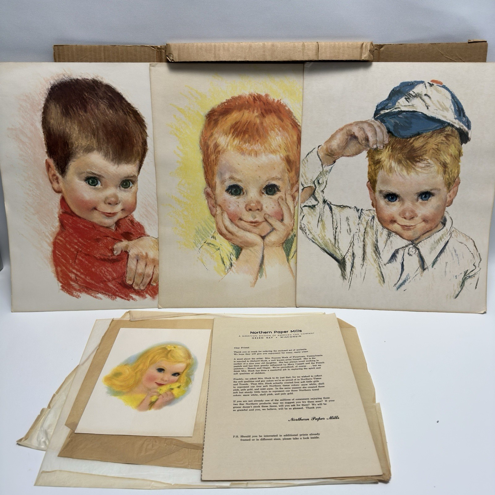 Vtg Northern Paper Mills Frances Hook Children Art Prints Mailer Letter Lot