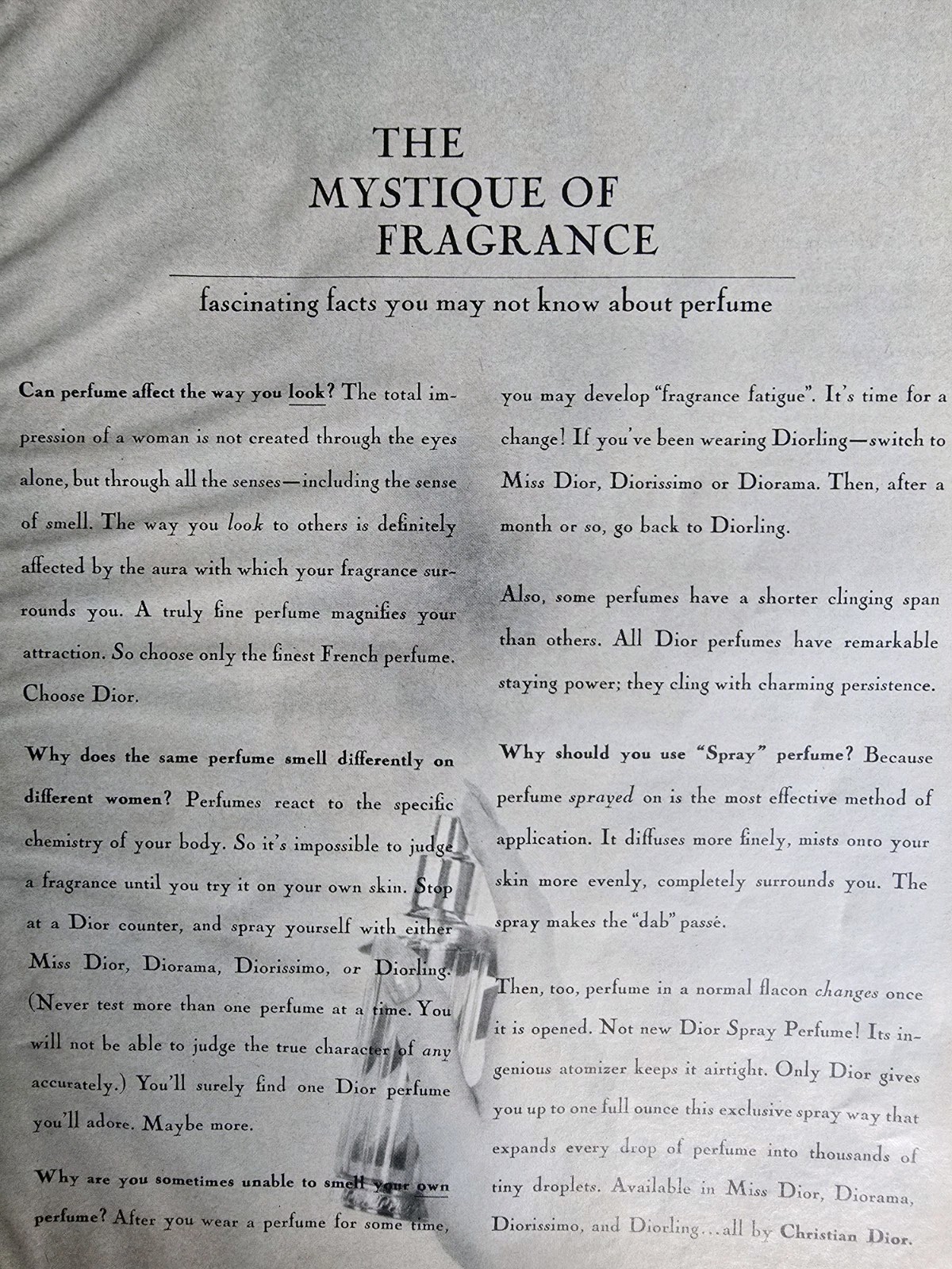 1967 Mystique Of Christian Dior Diorama Diorissimo Diorling Perfume Vintage Ad 