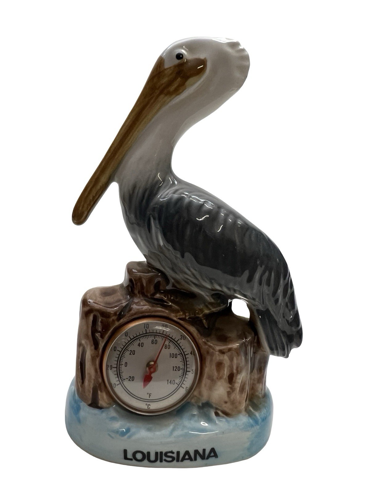 Vintage Pelican Thermometer Louisiana Ceramic Figurine MCM Made In Japan
