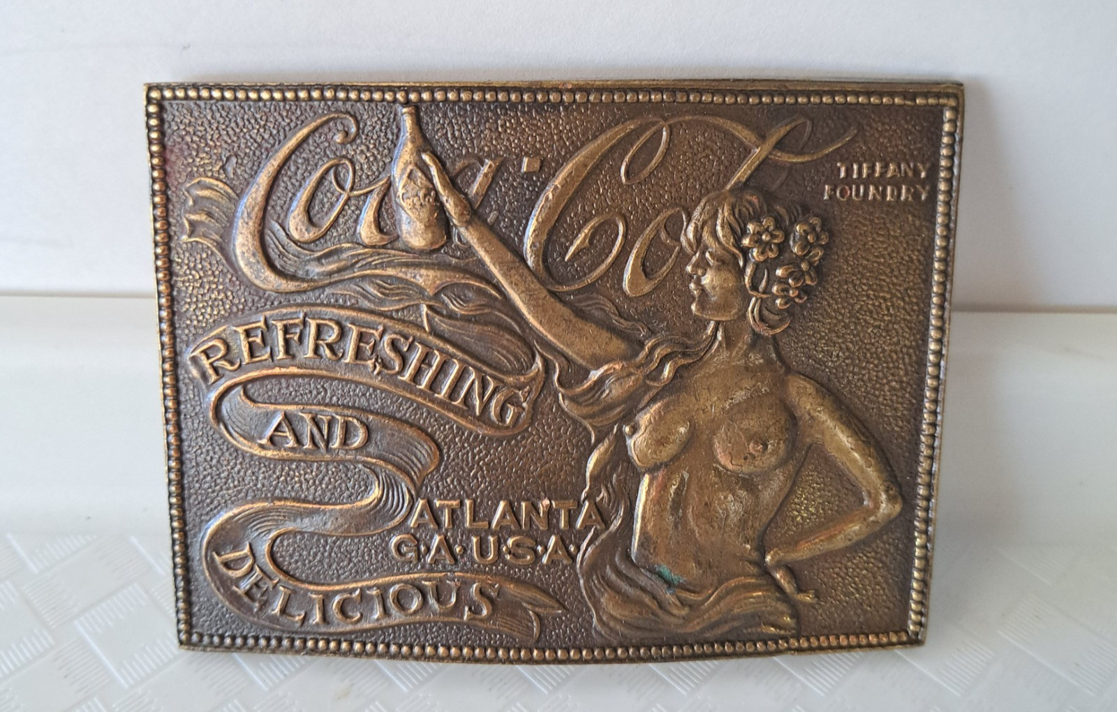 Vintage 1970s Coca-Cola Belt Buckle Art Nouveau Nude Tiffany Foundry JJ Willard Vintage 1970s Coca-Cola Belt Buckle Art Nouveau Nude Tiffany Foundry JJ Willard