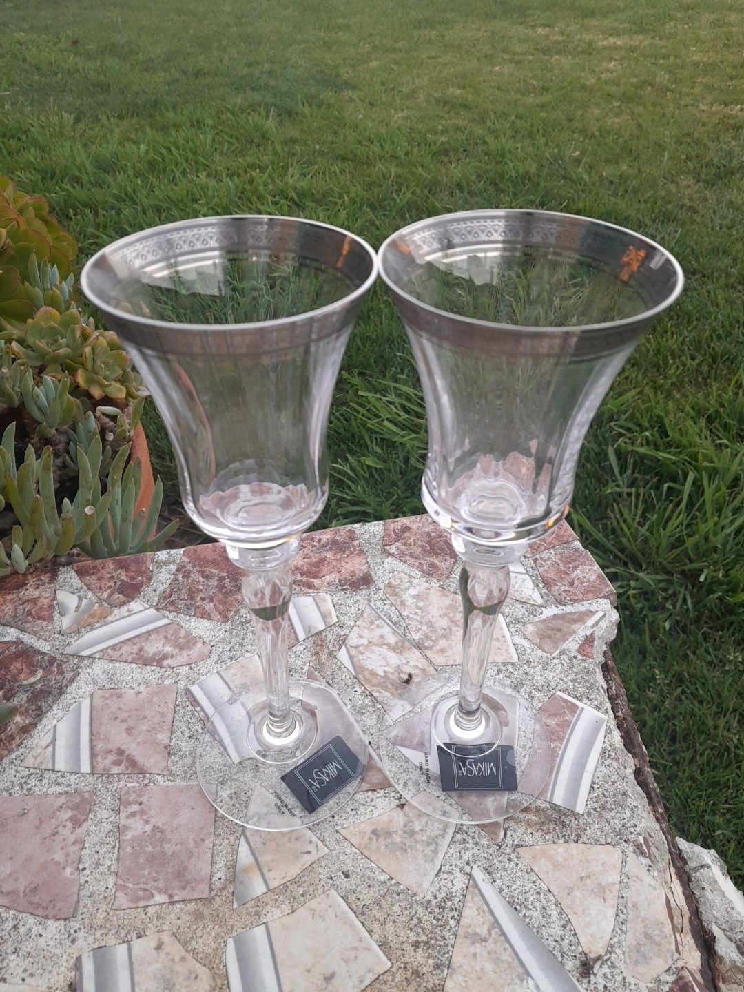 New With Tags 2 Mikasa Palatial Platinum Wine /Champagne 9