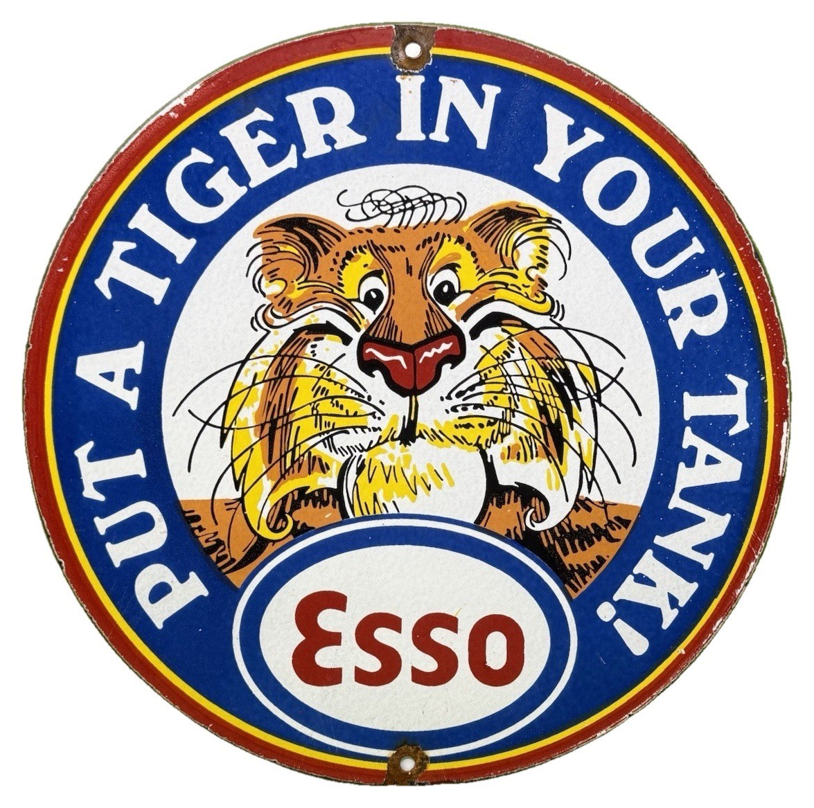 VINTAGE ESSO PUT A TIGER IN YOUR TANK PORCELAIN SIGN GAS OIL PUMP PLATE