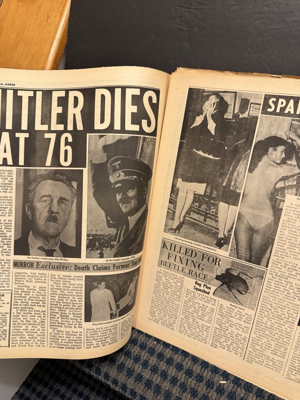1965 National Mirror Newspaper, Hitler Does at 76, Spanking Cult Raided    (10S)