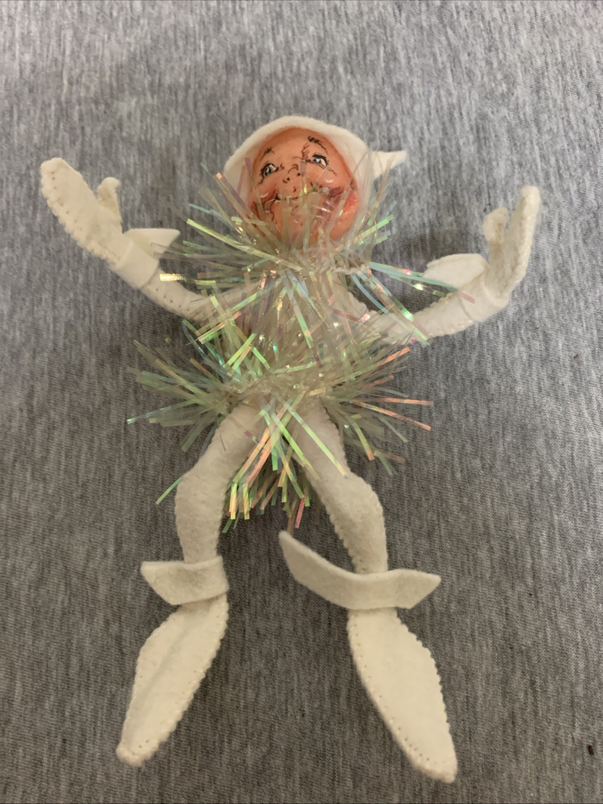 Vintage Annalee 1994 White Christmas Tinsel Elf 6” 