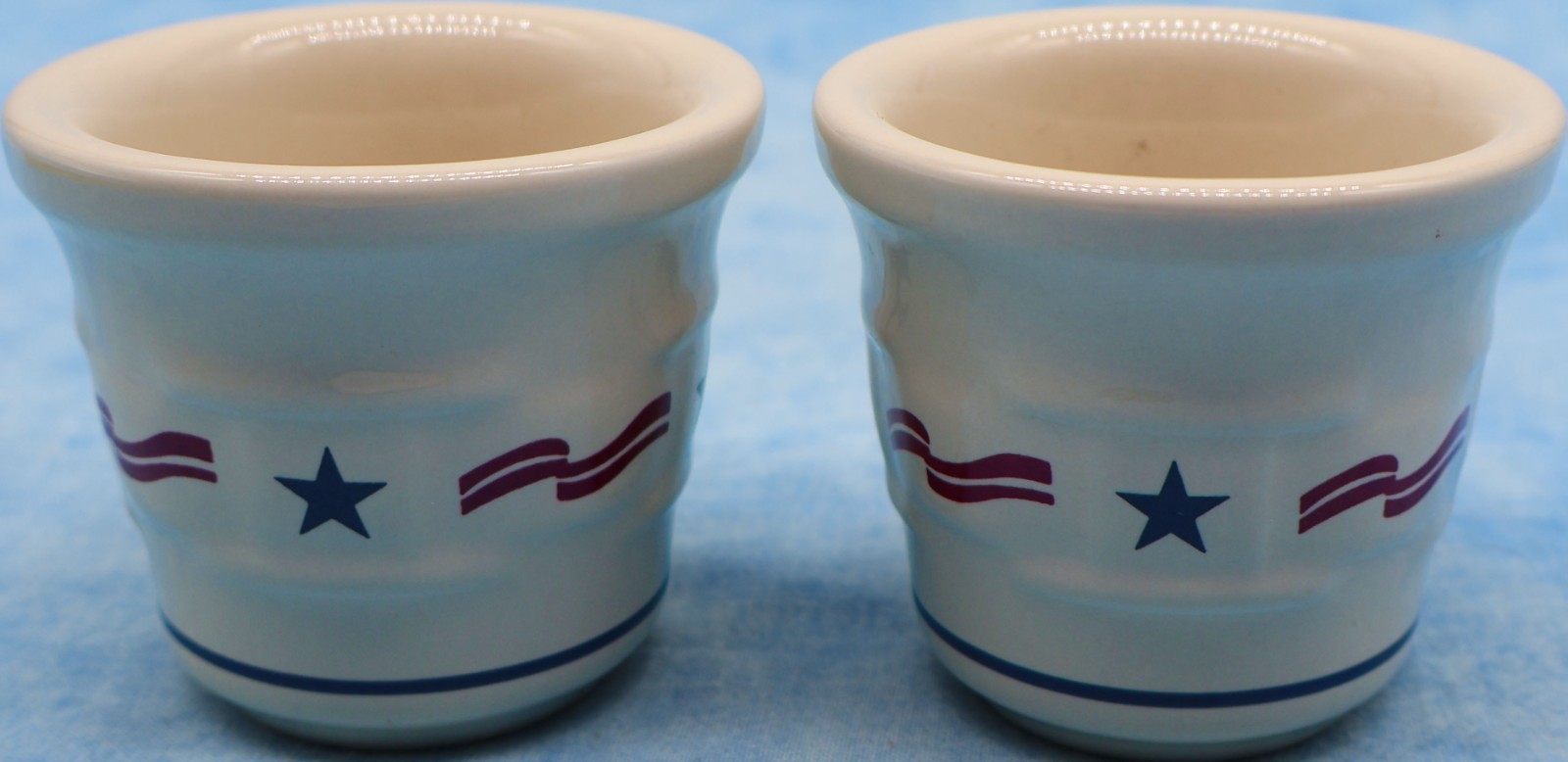 Longaberger Pottery Blue Accent Star Votive Candle Holders Pair USA