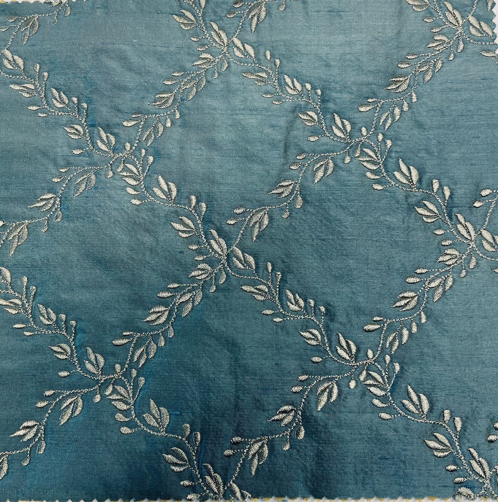 Scalamandre  RARE  Vintage  Dupioni Quilted 100% Silk Teal Blue - by the yard