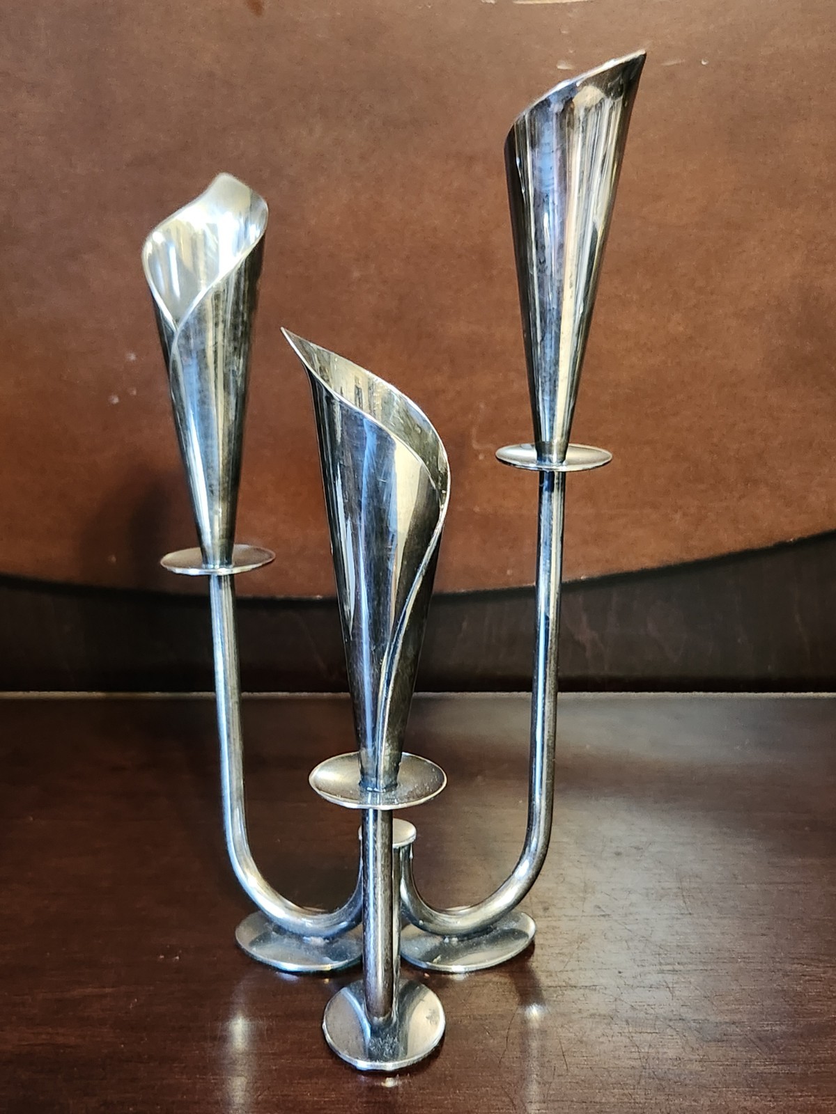 Vintage MCM Hans Jensen Calla Lily Triple Candle Holder Denmark Stamp