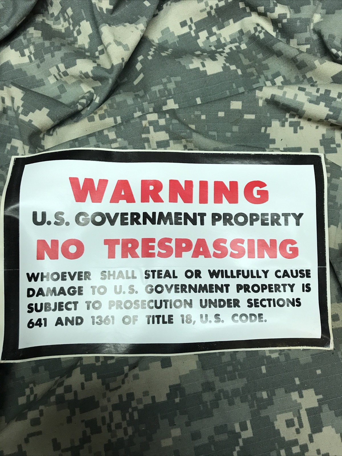 Military US Government No Trespassing Sticker