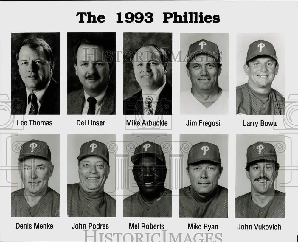 1993 Press Photo Philadelphia Phillies Baseball Staff Headshots - srs01410 1993 Press Photo Philadelphia Phillies Baseball Staff Headshots - srs01410