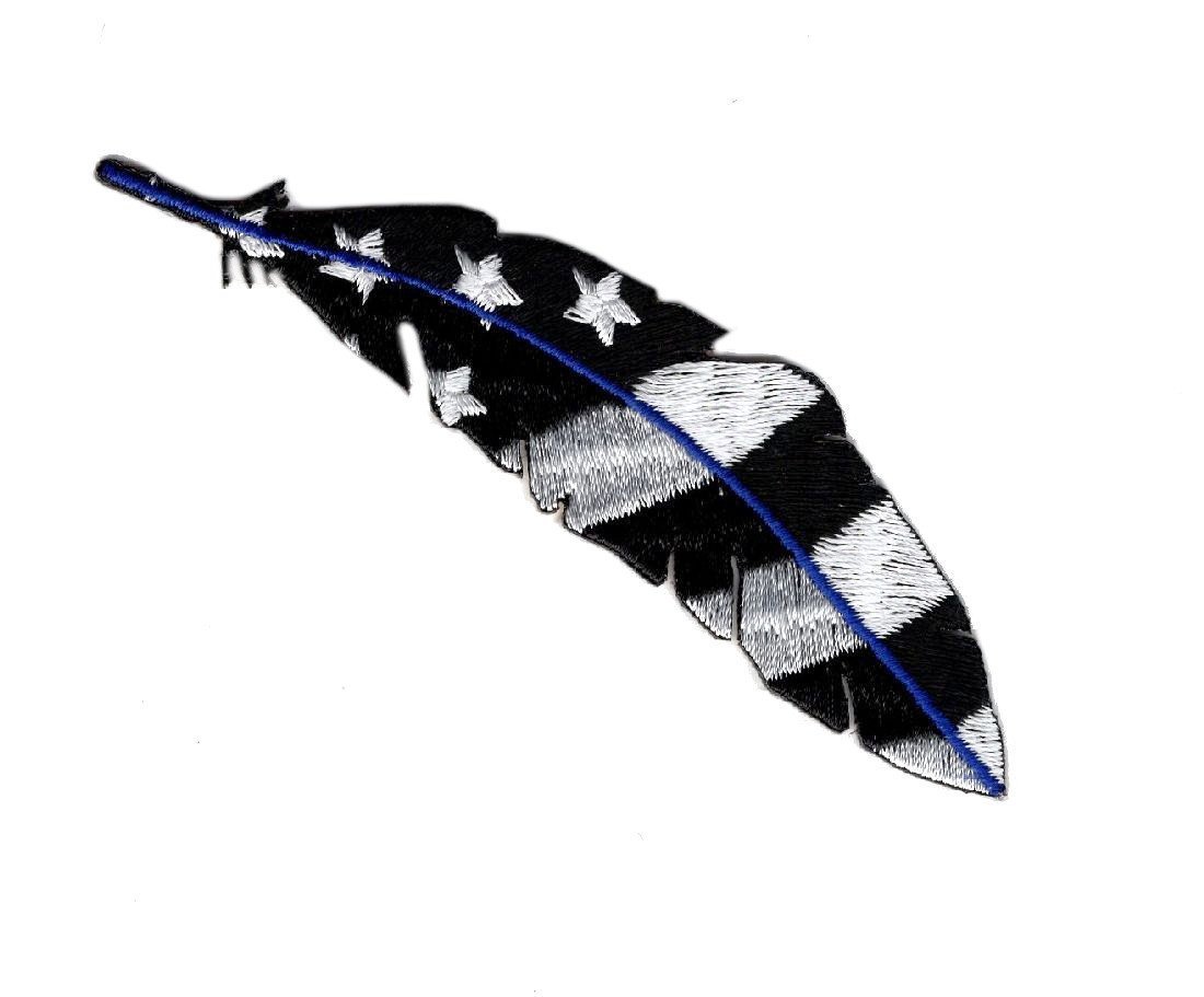 Feather USA Flag Thin blue Line Police Patriotic Iron on Patch (MTF2) 