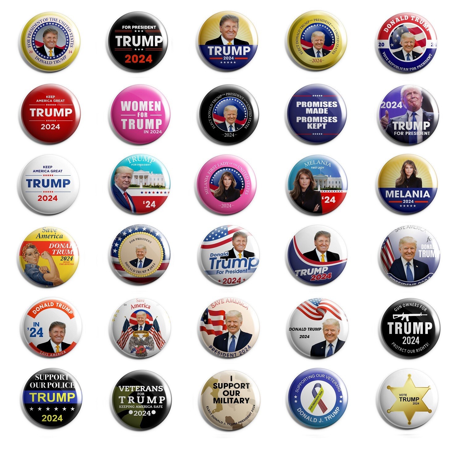 Donald Trump 2024 Campaign Button 30-Pack (DT-24-30-ALL)